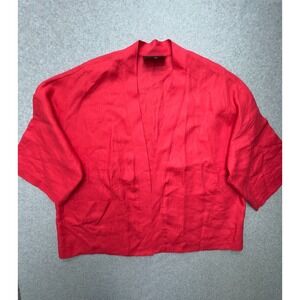 Lafayette 148 New York Linen Kimono Jacket Womens M/L Red Open Front Cropped‎